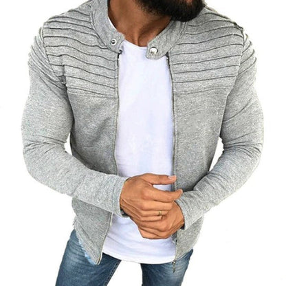 Herenjas – Slim Fit – Katoenmix – Geribd Detail – Hoge Kraag – Ritsluiting