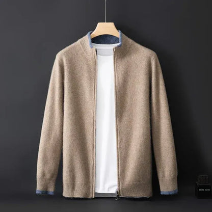 Heren Zip Jas – Wol – Standaard Pasvorm – Geribde Boorden – Heuplengte