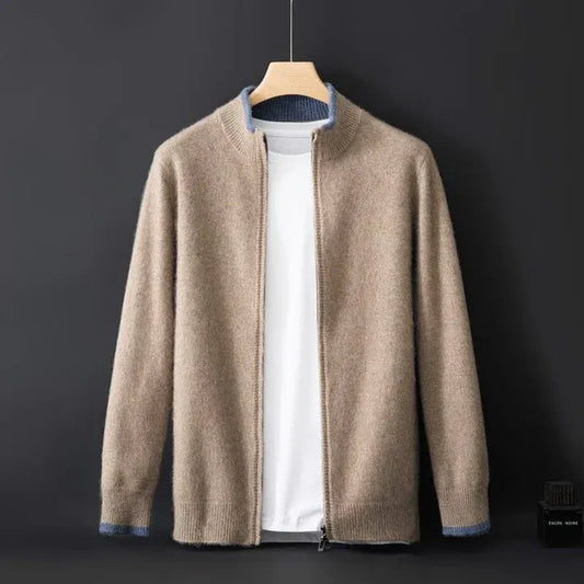 Heren Zip Jas – Wol – Standaard Pasvorm – Geribde Boorden – Heuplengte