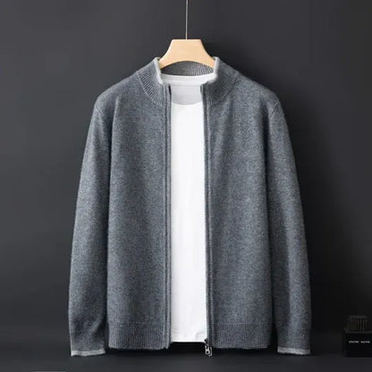Heren Zip Jas – Wol – Standaard Pasvorm – Geribde Boorden – Heuplengte