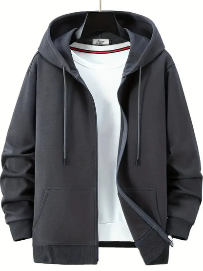Heren Hoodie met Rits – Relaxed Fit – Katoenmix – Capuchon met Trekkoord – Zak vooraan