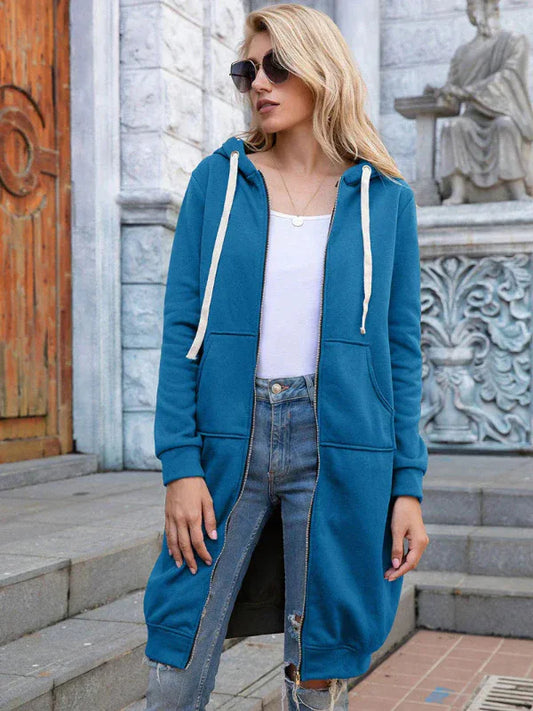 Dames Oversized Sweatshirt – Zachte Katoen – Lange Lengte – Rits – Capuchon