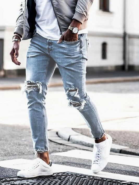 Heren Jeans – Slim Fit – Denim met Stretch – Distressed Look – Volledige Lengte