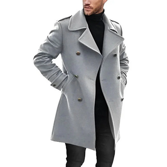 Heren trenchcoat – Wolmix – Getailleerd model – Dubbelrijig – Middellange lengte
