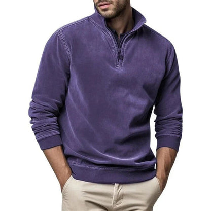 Heren Pullover – Regular Fit – Zachte Fleece Textuur – Kwart Ritskraag