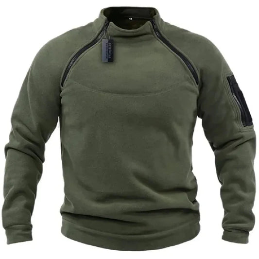 Heren Tactical Sweatshirt – Fleece – Regular Fit – Hoge Kraag – Mouwzak met Rits