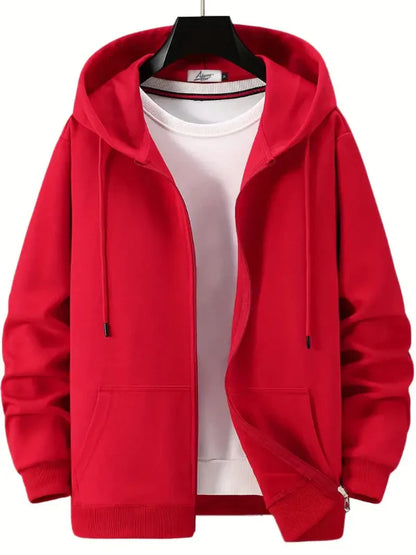 Heren Hoodie met Rits – Relaxed Fit – Katoenmix – Capuchon met Trekkoord – Zak vooraan