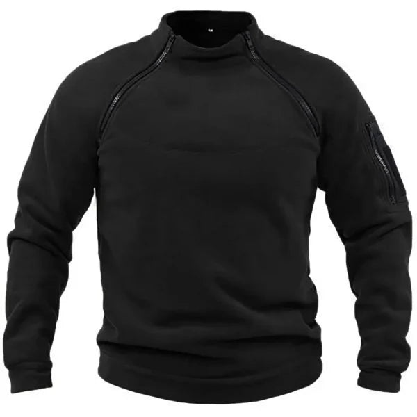 Heren Tactical Sweatshirt – Fleece – Regular Fit – Hoge Kraag – Mouwzak met Rits