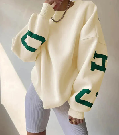Dames Sweatshirt – Oversized Pasvorm – Katoenmix – Lange Mouwen – Zijprint