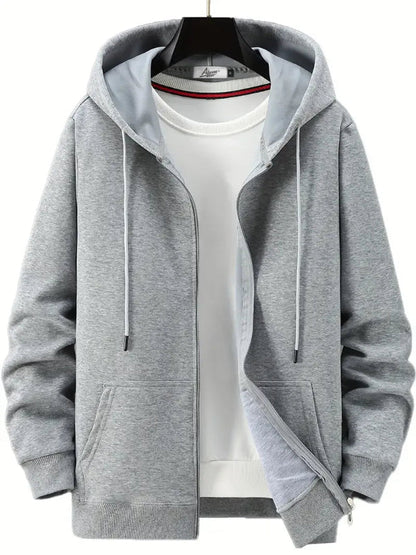 Heren Hoodie met Rits – Relaxed Fit – Katoenmix – Capuchon met Trekkoord – Zak vooraan