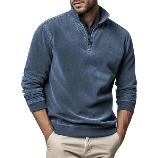 Heren Pullover – Regular Fit – Zachte Fleece Textuur – Kwart Ritskraag