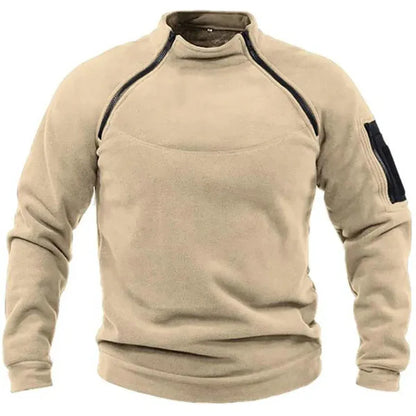 Heren Tactical Sweatshirt – Fleece – Regular Fit – Hoge Kraag – Mouwzak met Rits