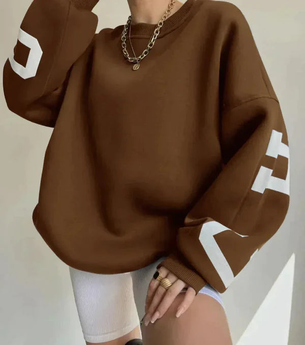 Dames Sweatshirt – Oversized Pasvorm – Katoenmix – Lange Mouwen – Zijprint