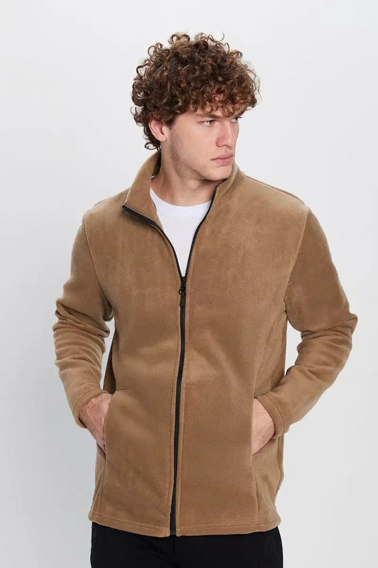 Heren Fleece Jas – Regular Fit – Opstaande Kraag – Volledige Rits – Zijzakken