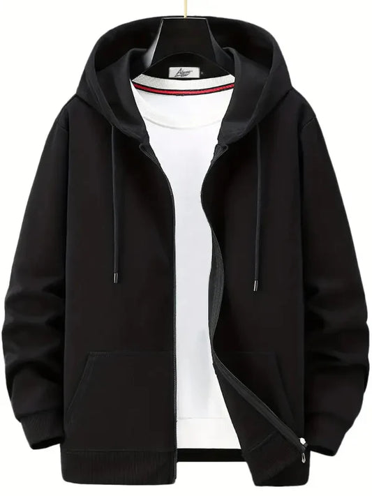 Heren Hoodie met Rits – Relaxed Fit – Katoenmix – Capuchon met Trekkoord – Zak vooraan