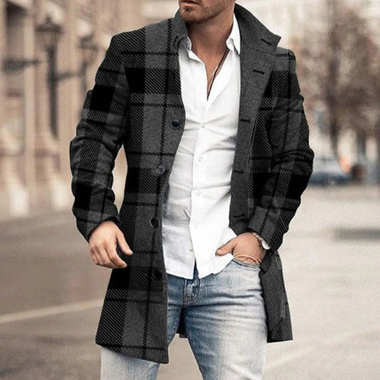 Heren Mantel – Tailored Fit – Wolmix – Ruitpatroon – Knoopsluiting – Reverskraag