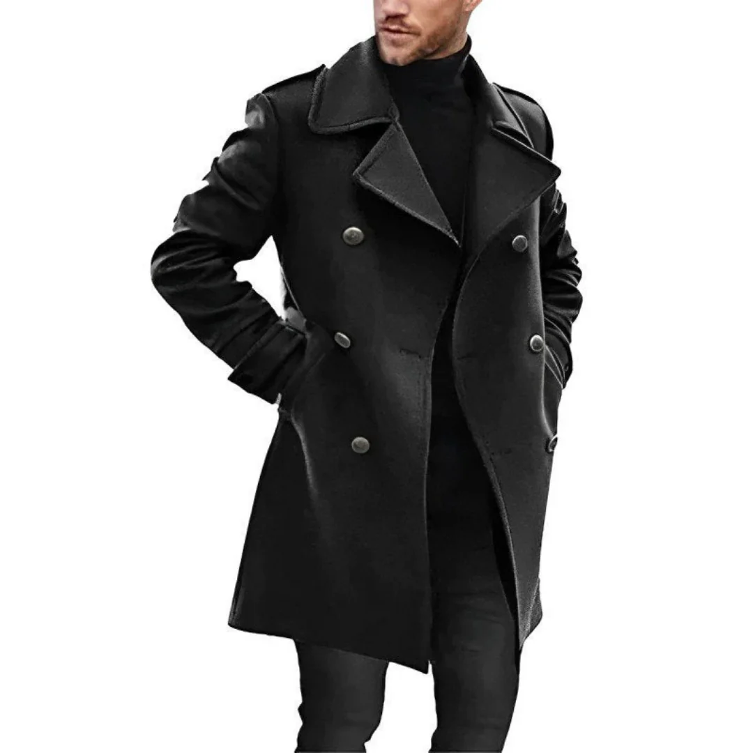 Heren trenchcoat – Wolmix – Getailleerd model – Dubbelrijig – Middellange lengte