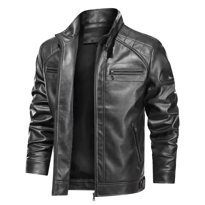 Heren Bikerjack – Slim Fit – Quilted Schouders – Ritsdetails – Leren Look