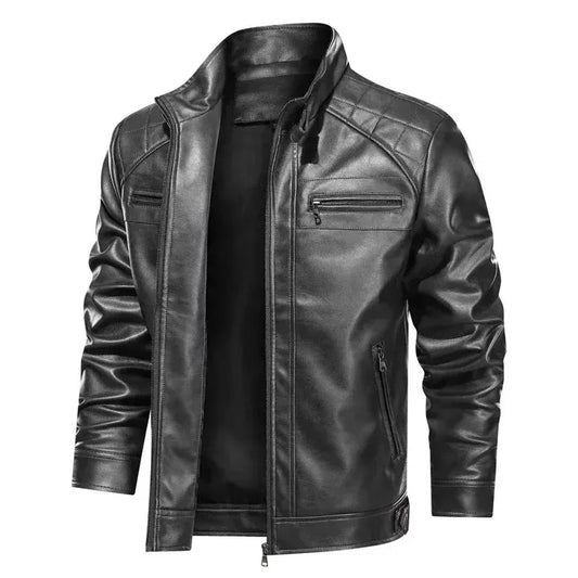 Heren Bikerjack – Slim Fit – Quilted Schouders – Ritsdetails – Leren Look