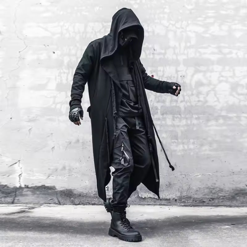 Heren Lange Jas – Oversized Pasvorm – Open Voorzijde – Draped Capuchon – Gothic Stijl