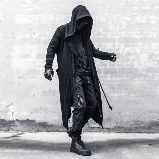Heren Lange Jas – Oversized Pasvorm – Open Voorzijde – Draped Capuchon – Gothic Stijl