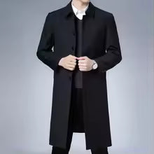 Heren Lange Jas – Tailored Fit – Wol Look – Knopen – Klassieke Revers – Formeel