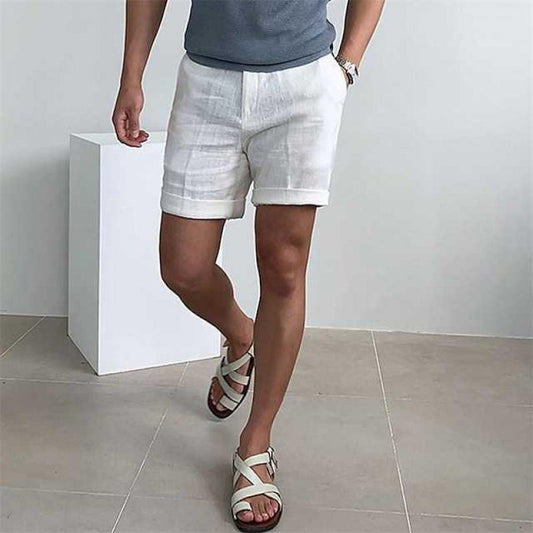 Heren Korte Broek – Relaxte Pasvorm – Omgeslagen Zoom – Ademend Natuurlijk Textiel
